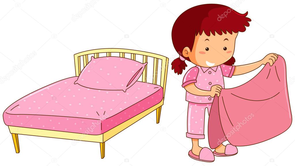 Niña Tendiendo Su Cama Para Colorear / Gripe Catarro Y Tos Dibujo De