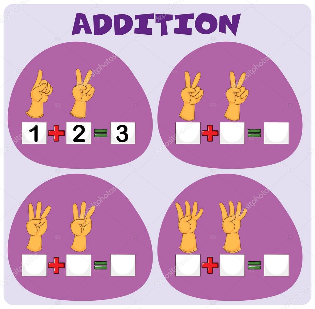 Addition worksheet with hand gestures