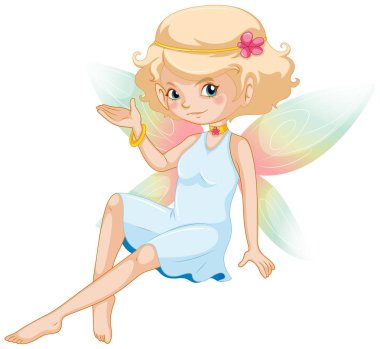 Renkli kanatlar ve beyaz elbise ile sevimli peri