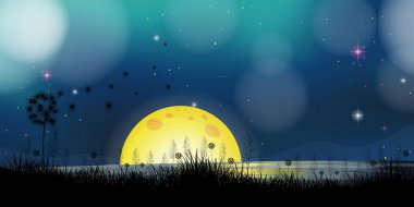 Dolunay göle ile arka plan sahne