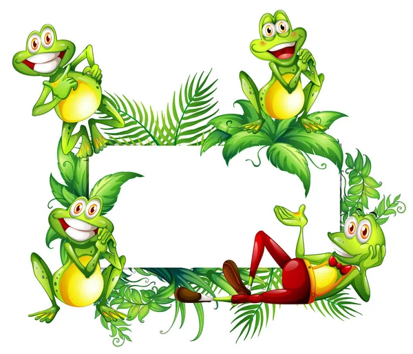 Border template with happy frogs — Stock Vector