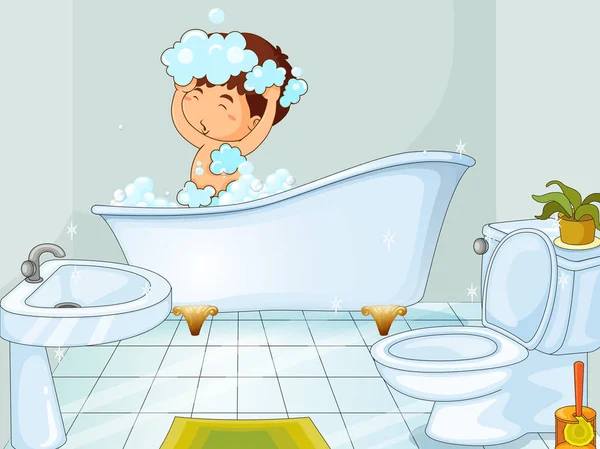 Junge nimmt Bad im Badezimmer — Stockvektor