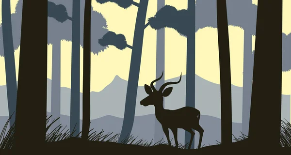 Hintergrundszene mit Silhouette Gazelle im Wald — Stockvektor