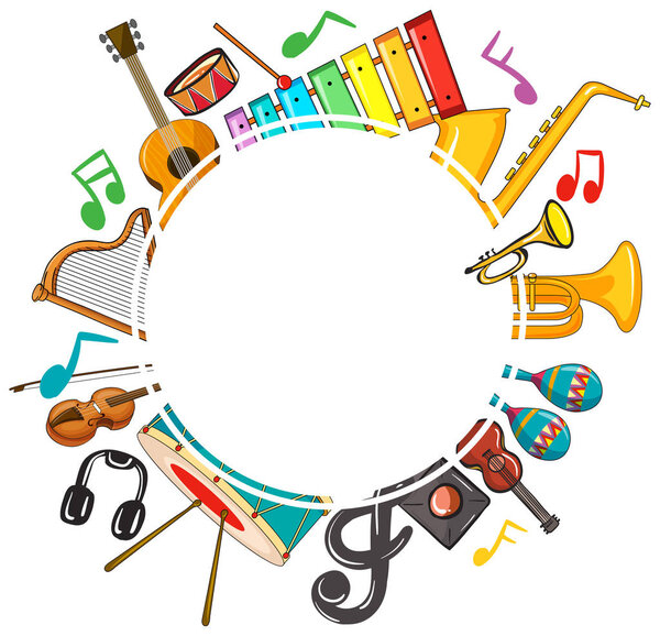 Шаблон границы с музыкальными нотами и инструментами
