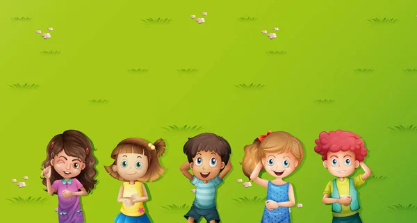 Escena de fondo con niños sobre hierba — Vector de stock