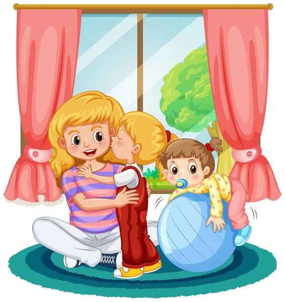 Girl kissing mother in the room — Stock Vector
