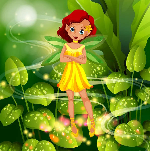 Yellow fairy flying in garden — Stock Vector