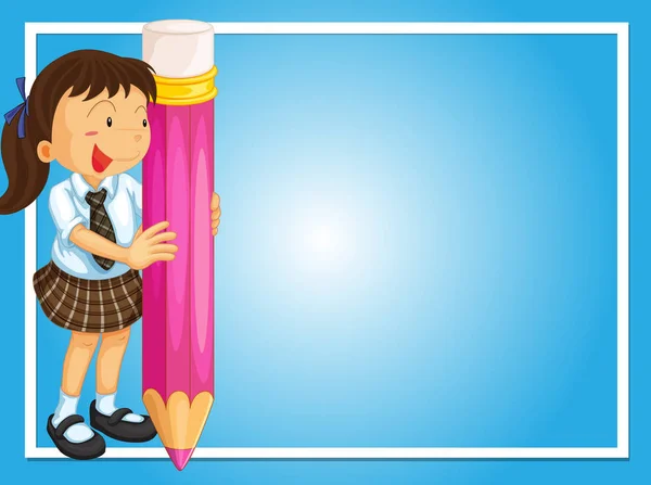 少女と巨大な鉛筆を持つフレーム設計 — ストックベクタ