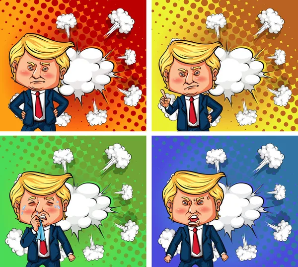 Le président américain Trump avec quatre émotions différentes — Image vectorielle