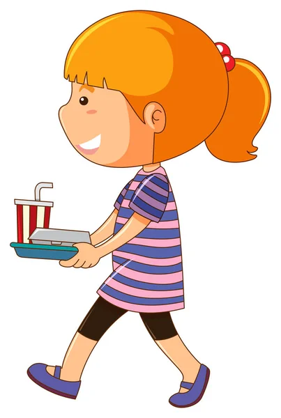 Κοριτσάκι που κρατάει δίσκο των τροφίμων — Διανυσματικό Αρχείο