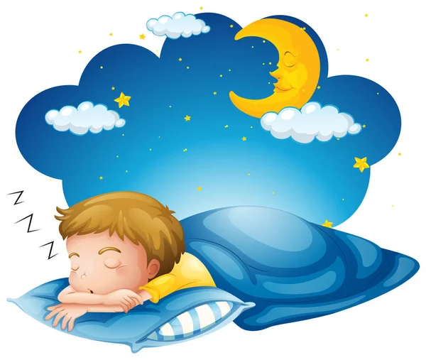 睡在蓝色毯子上的男孩 — 图库矢量图片