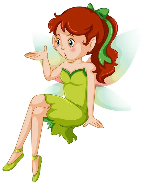 Fairy in green dress with colorful wings — Stock Vector