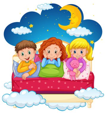 Üç çocuk pijama, gece