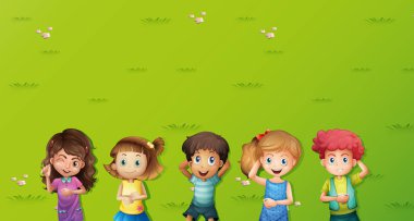 Arka plan sahne çocuklarla çimenlerin üzerinde