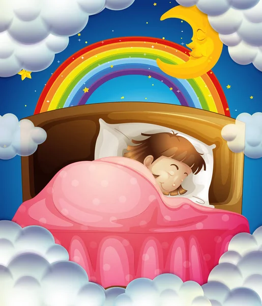 Bedtime with girl sleeping in bed — Stock Vector