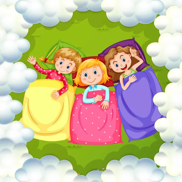 Three girls sleeping on grass — Stock Vector