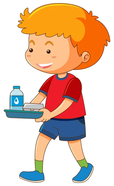 Little boy with food on tray — Stock Vector