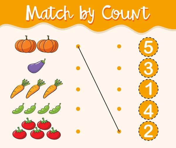 Eşleme numaraları ve sebze ile matematik çalışma sayfası şablonu — Stok Vektör