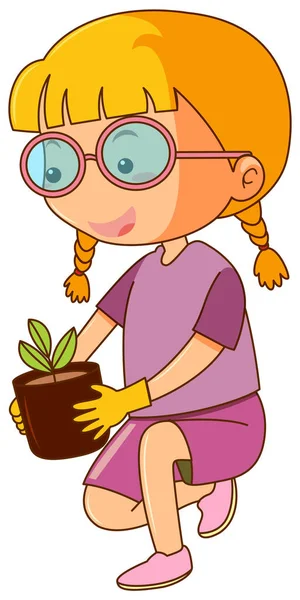 小さな女の子と鉢植え — ストックベクタ