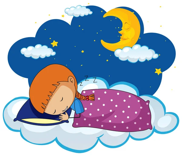 สาวน่ารักนอนบนหมอนสีฟ้า — ภาพเวกเตอร์สต็อก