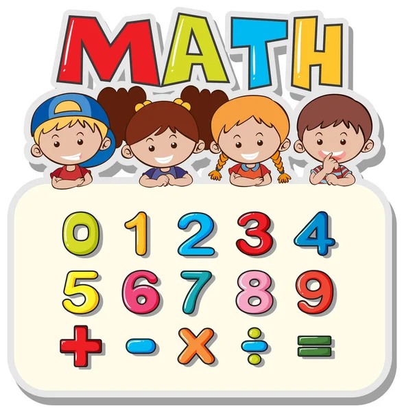 Planilha matemática com crianças e números —  Vetores de Stock
