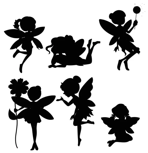 Silhouette set of fairies — Stock Vector