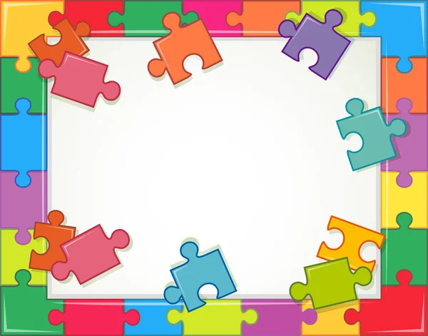 Jigsaw puzzle parçaları ile çerçeve şablon — Stok Vektör