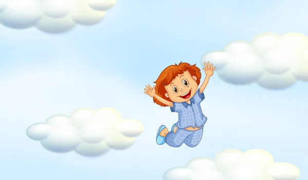 Boldog lány az égen kék pizsama — Stock Vector