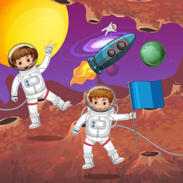 Astronautas volando en el espacio — Vector de stock