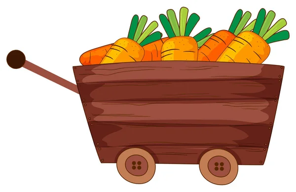 Fresh carrots in wooden wagon — Stock Vector