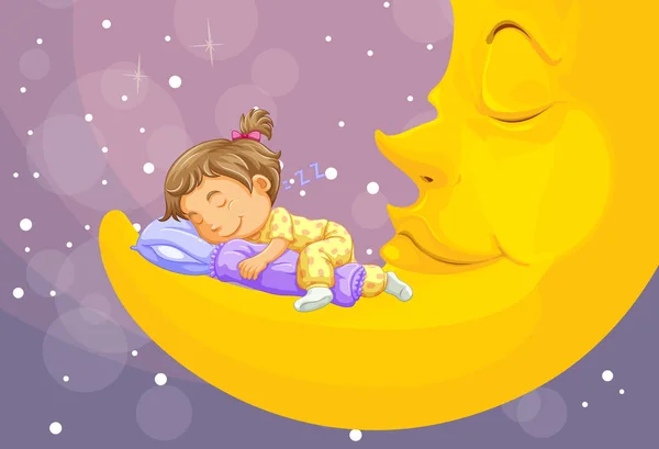 Mała dziewczynka spanie na Księżycu — Wektor stockowy