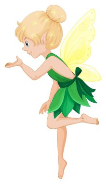 Cute fairy in green dress with yellow wings clipart