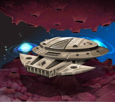 Galakside uçan yuvarlak uzay gemisi