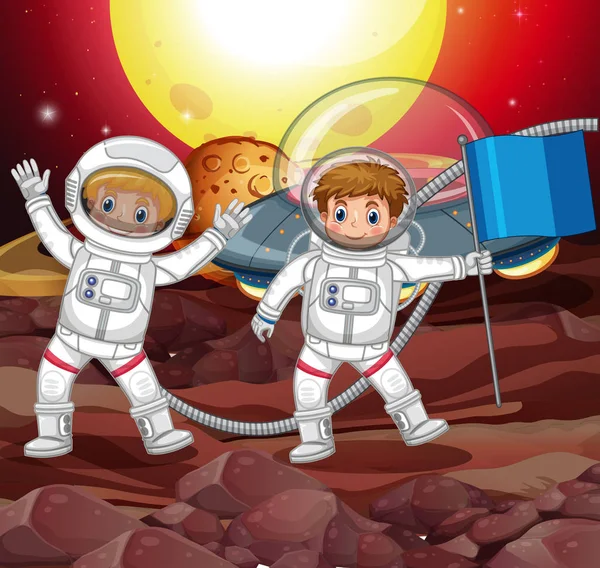 Two astronauts on strange planet — Stock Vector