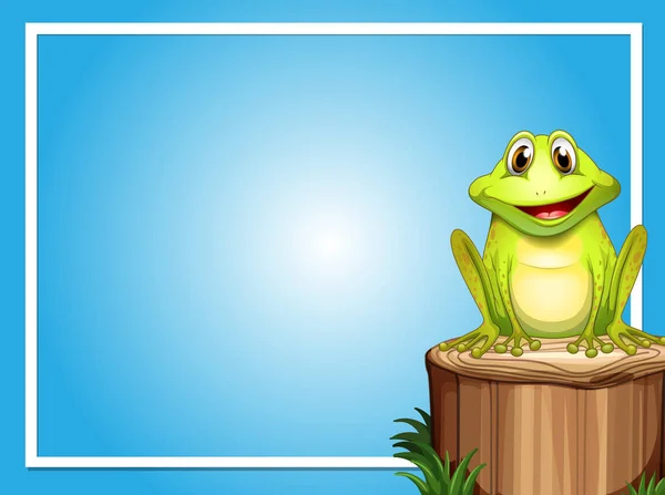 Шаблон рамки з щасливою жабою на колоді — стоковий вектор