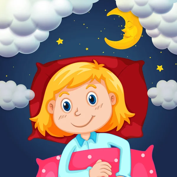 Little girl sleeping at night time — Stock Vector