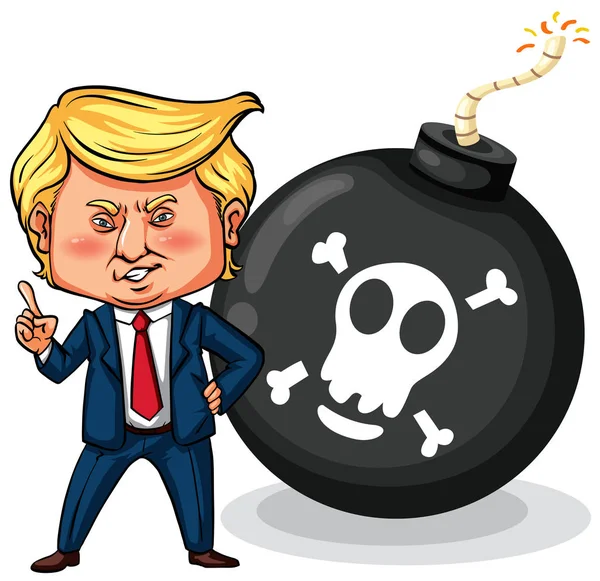 El presidente estadounidense Trump con bomba — Vector de stock