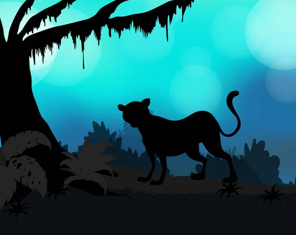 Silhouette Hintergrund mit Tiger im Wald — Stockvektor