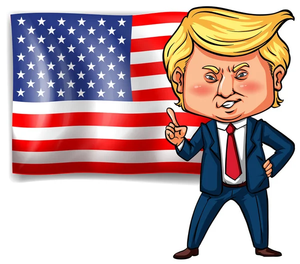 US president Trump with American flag in background — Stock Vector