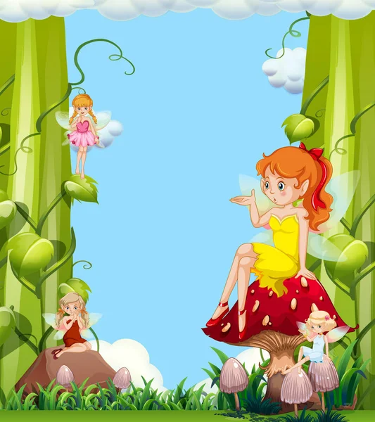 Cute fairies in mushroom garden — Stock Vector