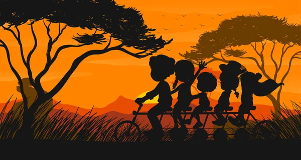 Sziluettjét jelenet családi lovaglás kerékpár — Stock Vector