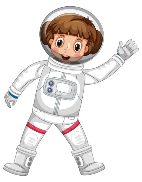 Girl in astronaut outfit waving hand — Stock Vector