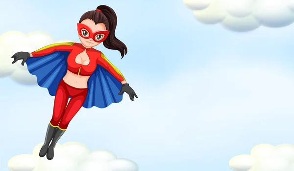 Superheroína fêmea voando no céu — Vetor de Stock