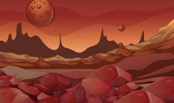 Escena de fondo con planeta rojo — Vector de stock