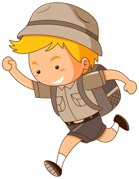 Niño en traje de safari corriendo — Vector de stock