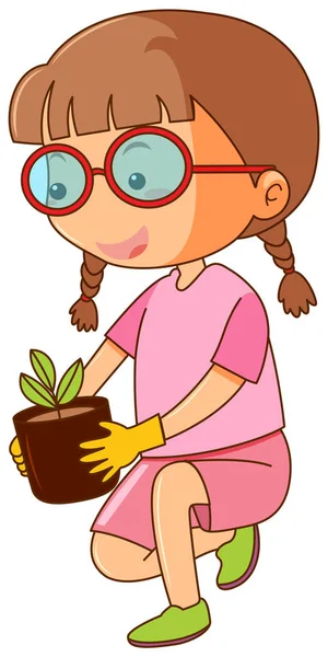 Little girl holding plant pot — Stock Vector