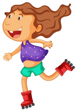 Beyaz arka plan üzerinde küçük kız rollerskates