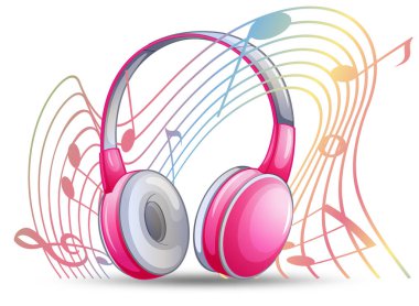Musicnotes arka planda ile pembe kulaklık