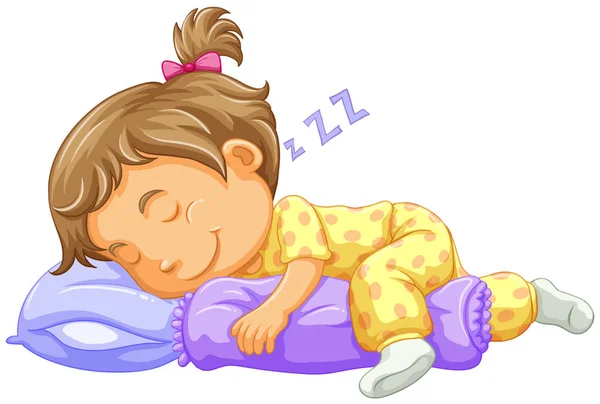 睡在蓝色枕头上的女孩蹒跚学步 — 图库矢量图片