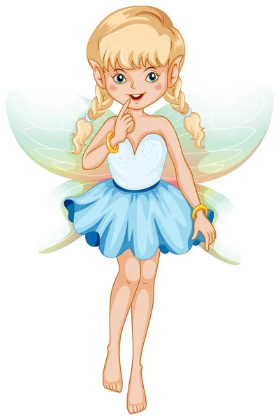 Fairy with blue dress and colorful wings — Stock Vector